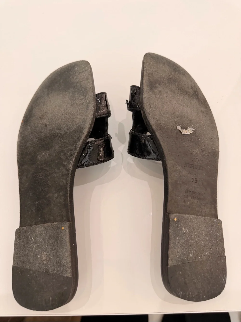 Hermes Black Patent Oran Slide Sandals for Women